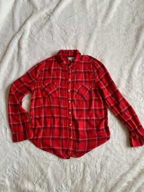 Lucky Brand Women’s Red Plaid Split-Tail Button-Down Flannel Shirt - Size XS